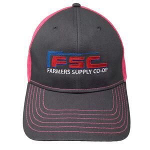 Cap America Trucker Hat Gray Pink Farmers Supply Co-op FSC OS Mesh Embroidered